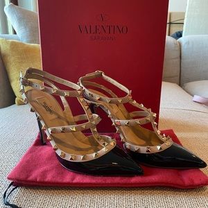 Valentino Rockstud T-Strap Pointed Toe Pump